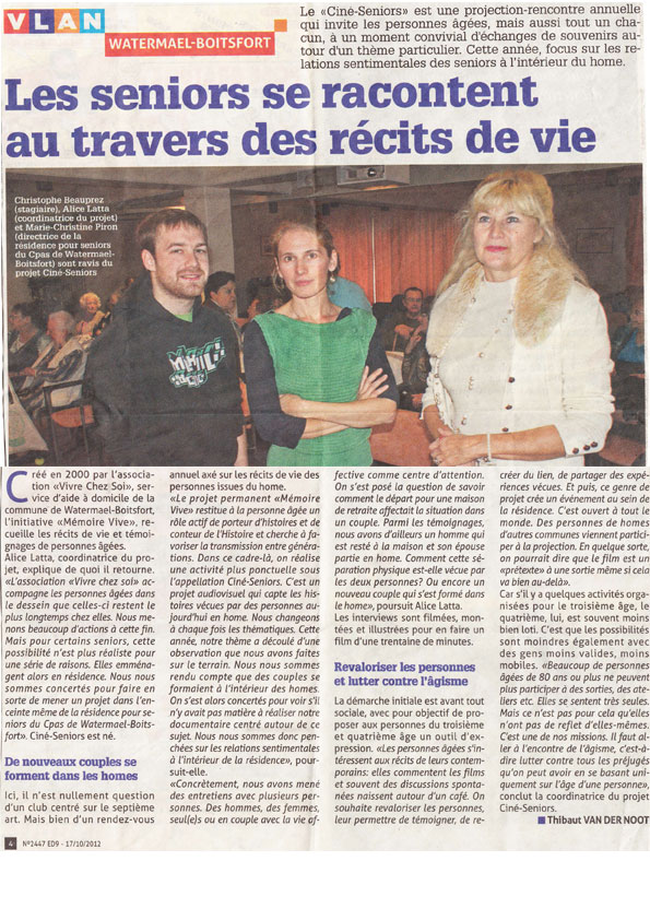 article consacré à Mémoire Vive dans le journal Le Vlan de Octobre 2012