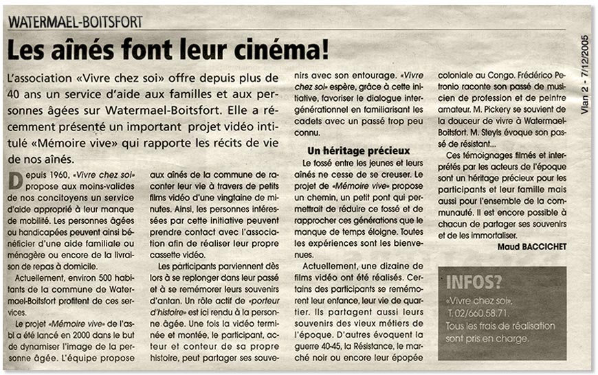 article consacré à Mémoire Vive dans «Le Vlan» de décembre 2005